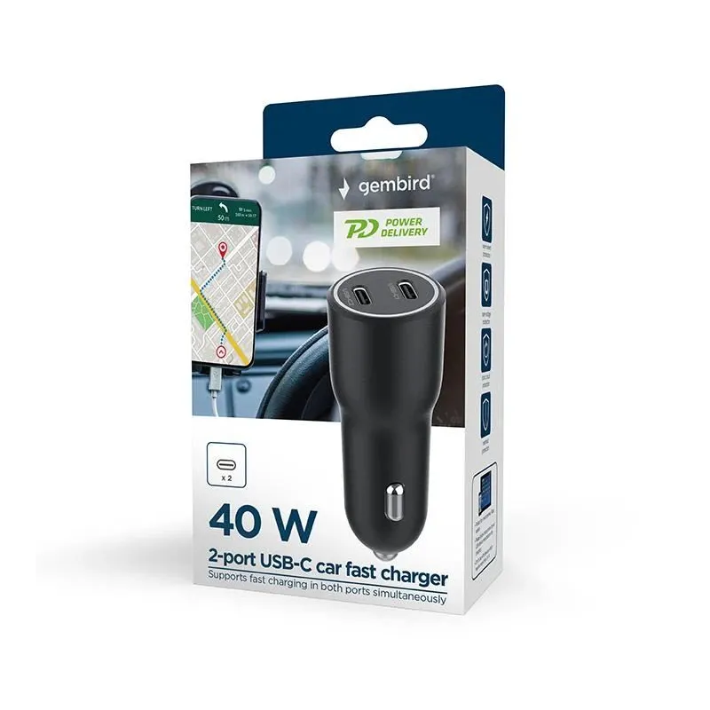 Mobile charger car usb 2port-ta-uc-c2pd40-car-01 gembird