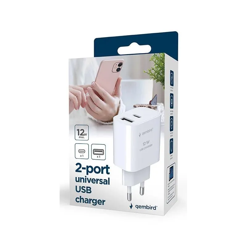 Charger usb universal black-2p ta-uc-2ac12-01-bk gembird