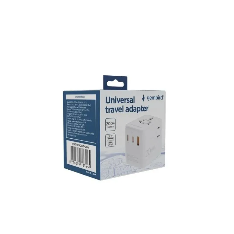 Power adapter travel 20w-white tpa-1a2c20-01-w gembird