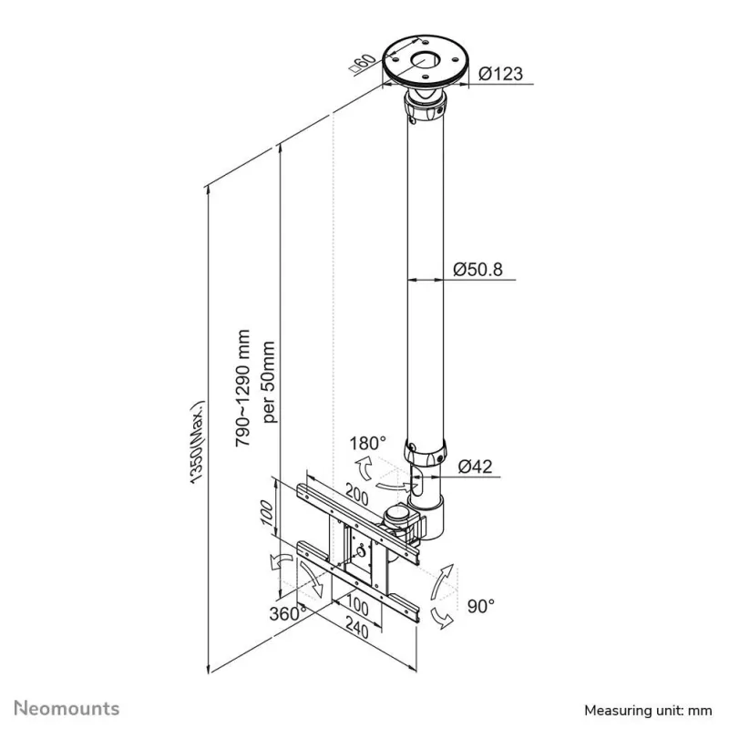 Tv set acc ceiling mount 10-26-fpma-c100white neomounts