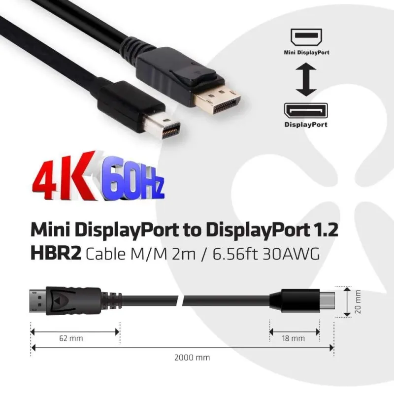Cable mini dp to dp 2m-m-m cac-2163 club3d