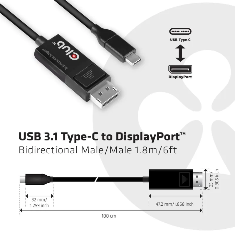 Cable usb-c to dp 1.8m-m-m cac-1557 club3d