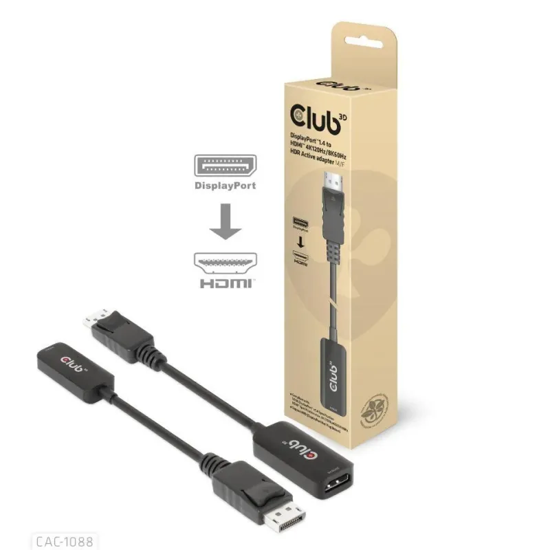 I-o adapter dp to hdmi-active m-f cac-1088 club3d