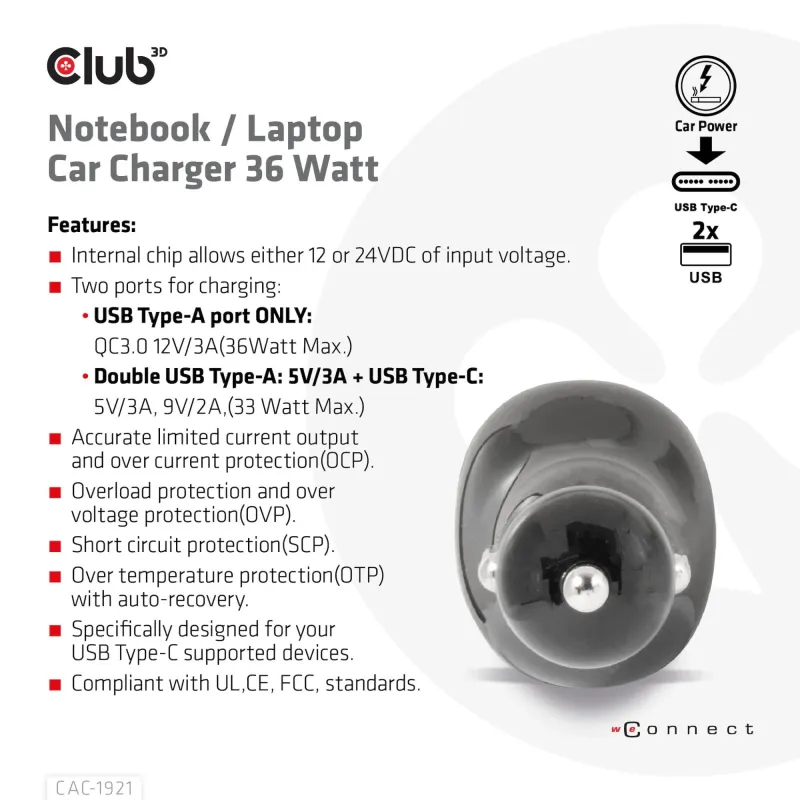 Nb charger car-36w cac-1921 club3d