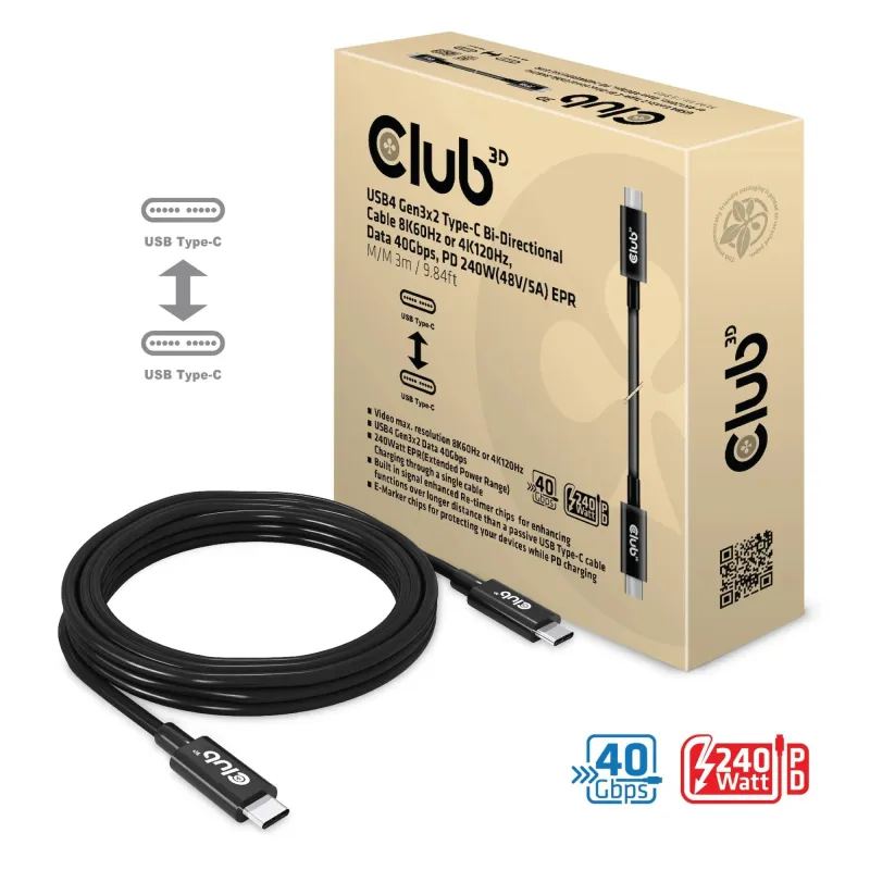 Cable usb-c 3m-m-m cac-1579 club3d