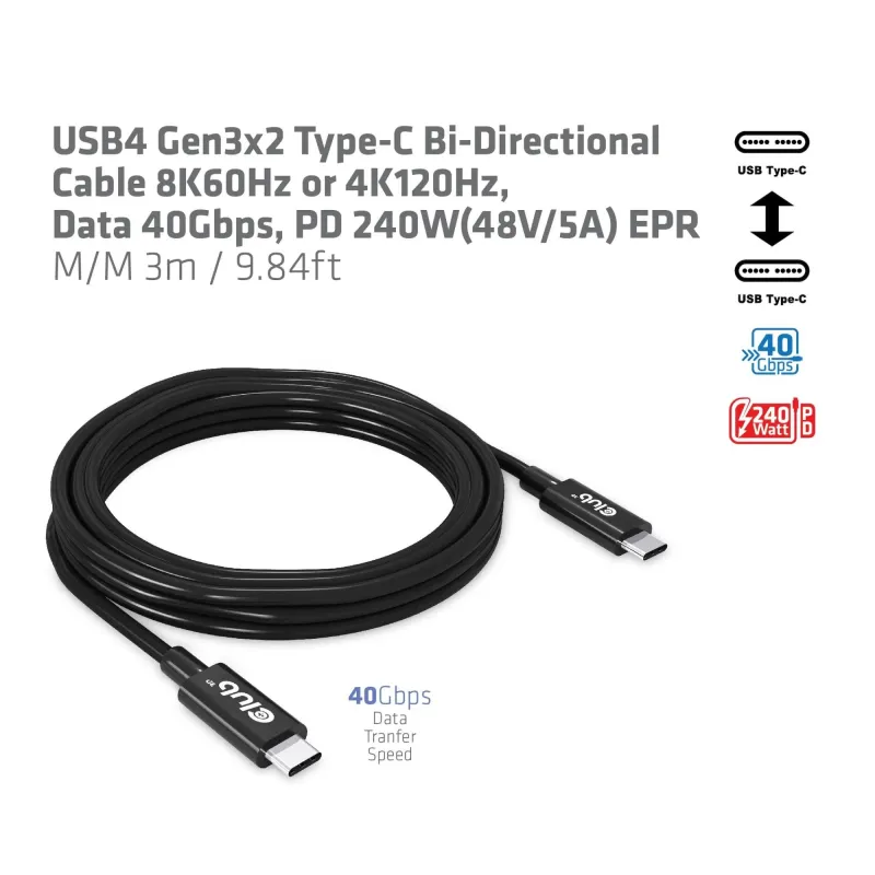 Cable usb-c 3m-m-m cac-1579 club3d
