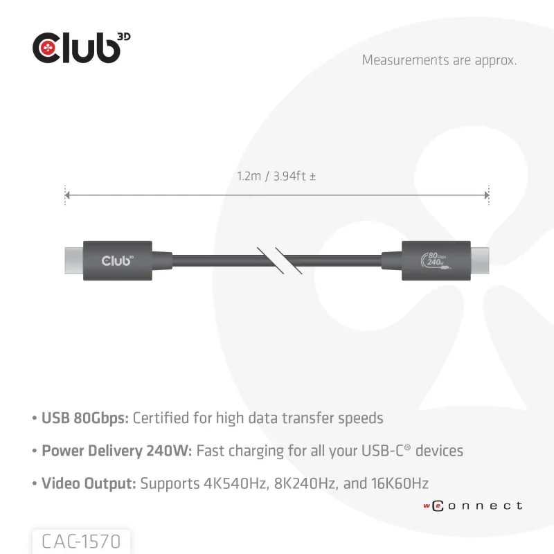 Cable usb-c to usb-c 1.2m-black cac-1570 club3d