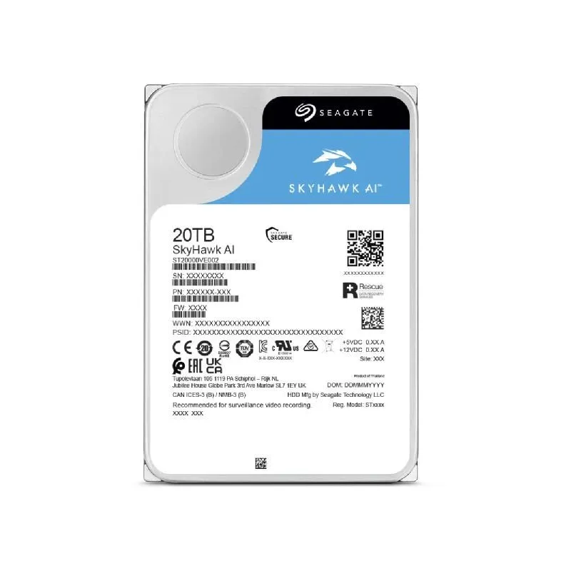 HDD-SEAGATE-SkyHawk AI- 20 TB-Serial ATA III-Buffer 512 MB-7200 RPM-3.5 -ST20000VE003