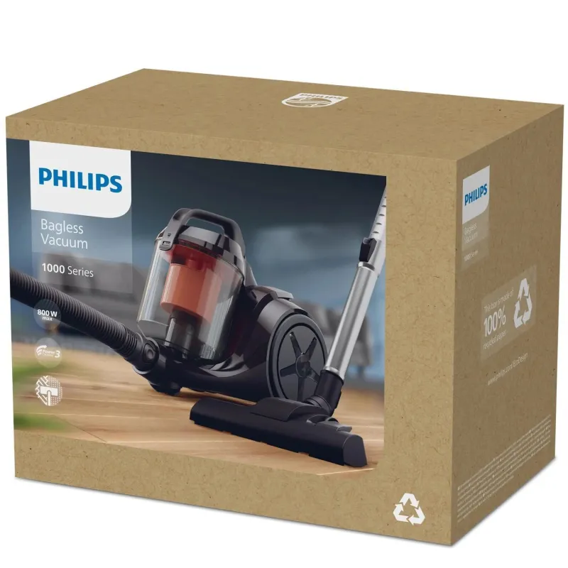 Vacuum Cleaner-PHILIPS-Input power 800 W-Dust capacity 1.3 L-Cylinder vacuum-Cleaning type Dry-Dust container Bagless-Colour