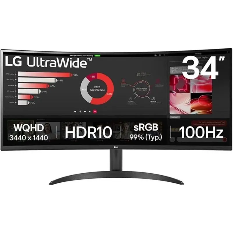 LCD Monitor-LG-34-Curved-21 : 9-Panel VA-3440x1440-21:9-100 Hz-5 ms-Tilt-34WR50QK-B