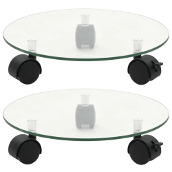 vidaXL augu paliktņi ar riteņiem, 2 gab., 28 cm, rūdīts stikls, apaļi