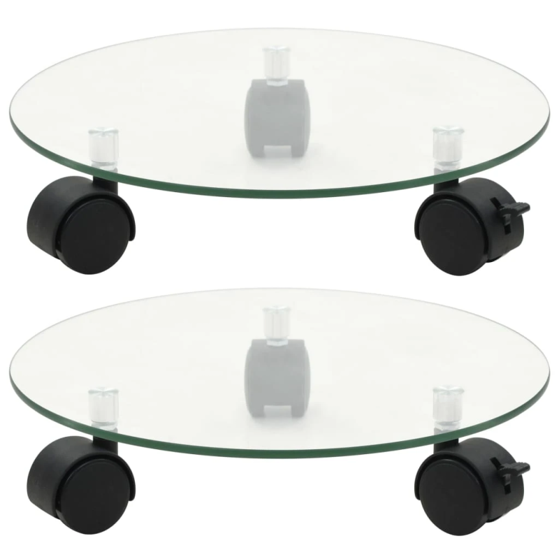 vidaXL augu paliktņi ar riteņiem, 2 gab., 28 cm, rūdīts stikls, apaļi