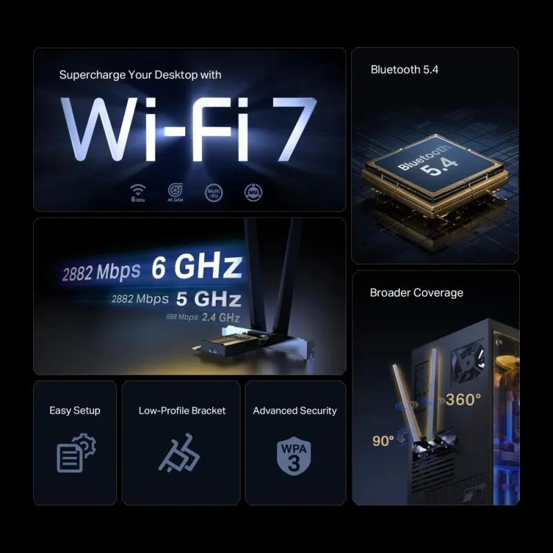 Wrl adapter 6500mbps wi-fi 7-archer tbe400e tp-link