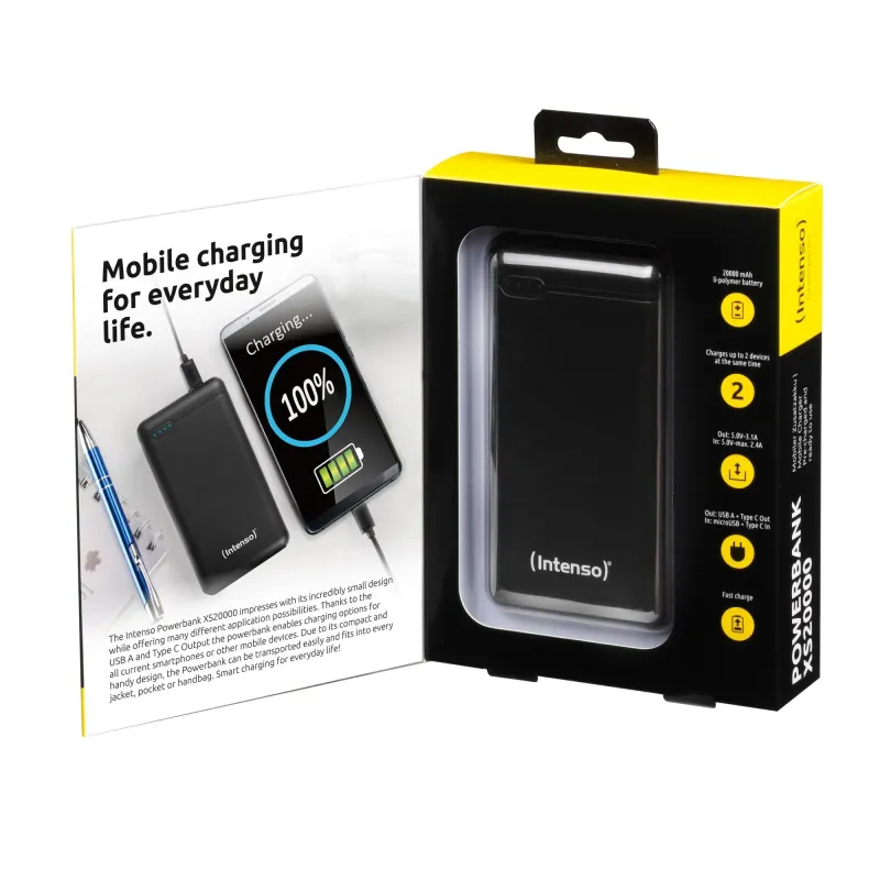 Power bank usb 20000mah-black xs20000 intenso