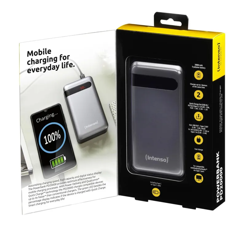 Power bank usb 20000mah qc3.0-anthracite pd20000 intenso