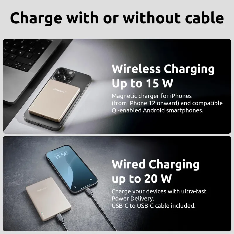 Power bank usb 5000mah mag-champagne 7344021 intenso