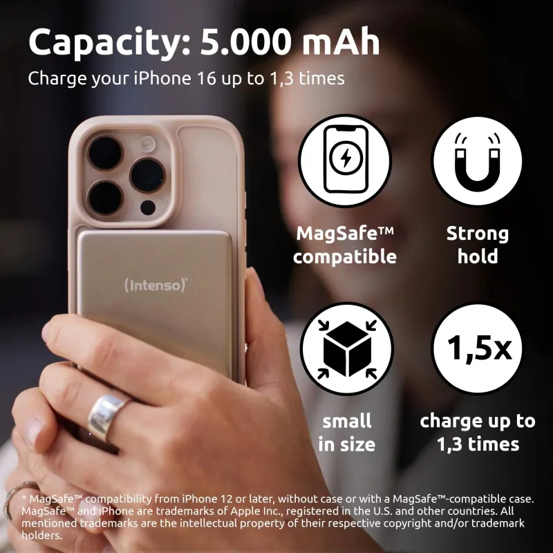 Power bank usb 5000mah mag-champagne 7344021 intenso