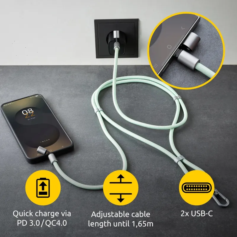 Cable usb-c to usb-c 1.65m-lanyard green 7991007 intenso