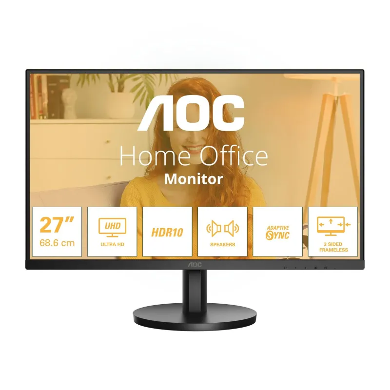 AOC U27B3A - 27  - IPS - UHD - 16:9 - 60 Hz - 4 ms - 3840 x 2160 pixels - 350 cd-m² - HDMI ports quantity 2