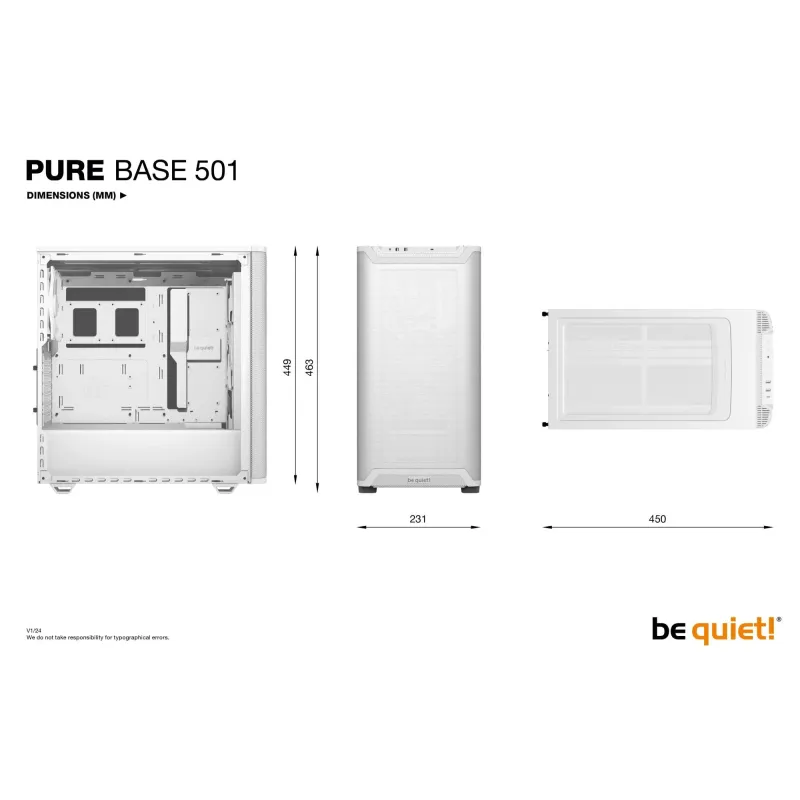 Case-BE QUIET-PURE BASE 501-MidiTower-Not included-ATX-MicroATX-MiniITX-Colour White-BG075