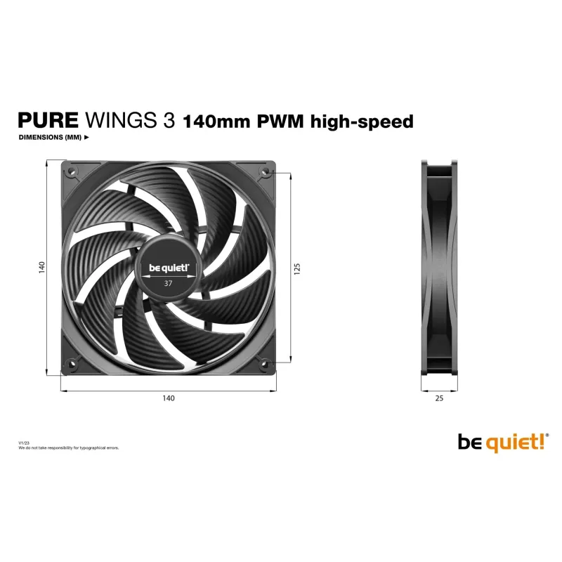 Case fan 140mm pure wings 3-pwm hs 3pack bl138 be quiet