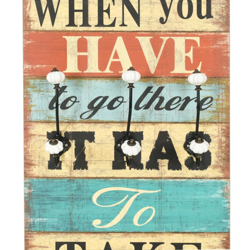 vidaXL drēbju pakaramais HOME IS, 120x40 cm, 6 āķīši