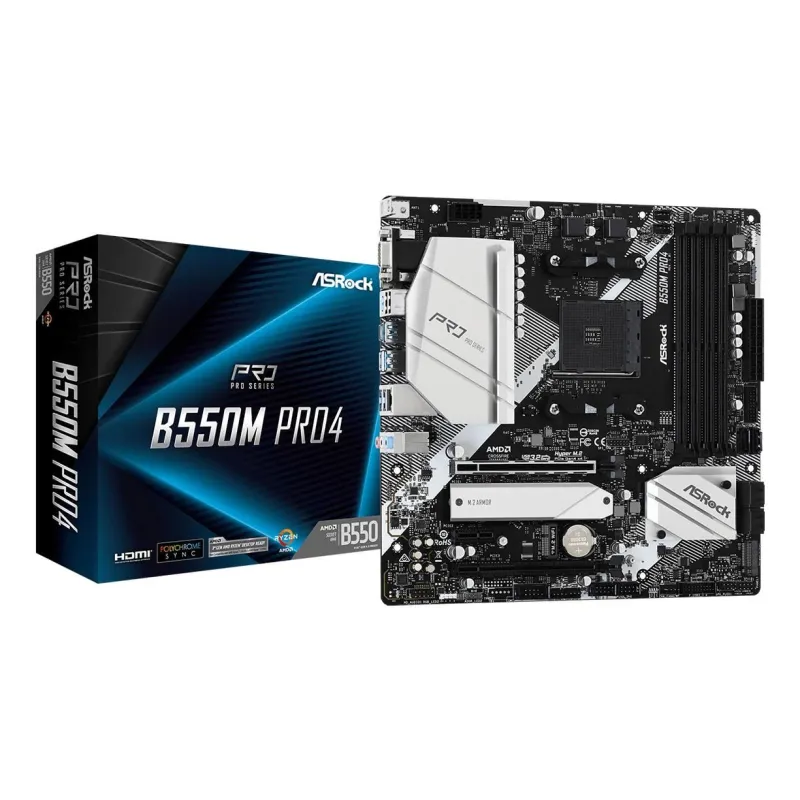 Mainboard-ASROCK-AMD B550-SAM4-MicroATX-1xPCI-Express 3.0 1x-1xPCI-Express 3.0 16x-1xM.2-1xPCI-Express 4.0 16x-Memory
