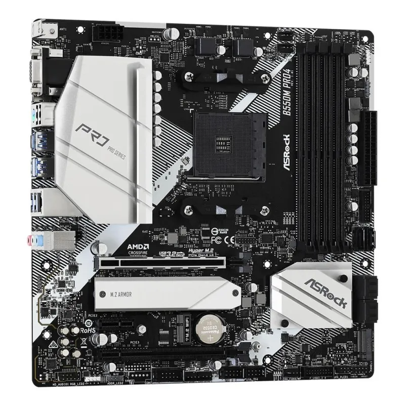 Mainboard-ASROCK-AMD B550-SAM4-MicroATX-1xPCI-Express 3.0 1x-1xPCI-Express 3.0 16x-1xM.2-1xPCI-Express 4.0 16x-Memory