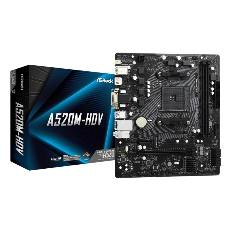 Mainboard-ASROCK-AMD A520-SAM4-Micro-ATX-Memory DDR4-Memory slots 2-1xPCI-Express 3.0 1x-1xPCI-Express 3.0 16x-1xM.2-1x15pin