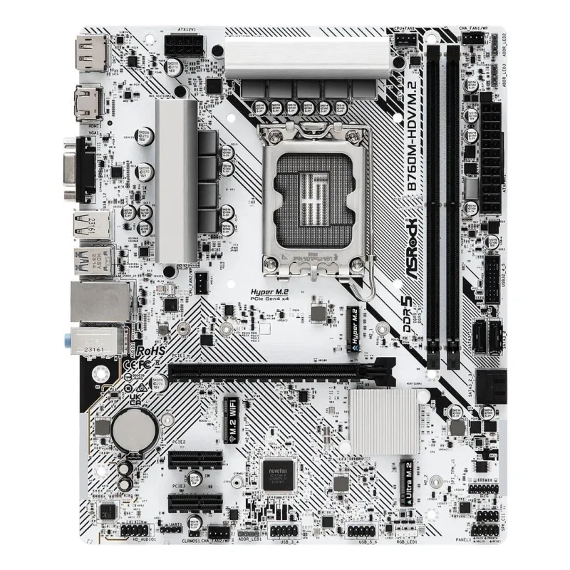 Mainboard-ASROCK-Intel B760 Express-LGA1700-Micro-ATX-Memory DDR5-Memory slots 2-2xPCI-Express 3.0 1x-1xPCI-Express 4.0