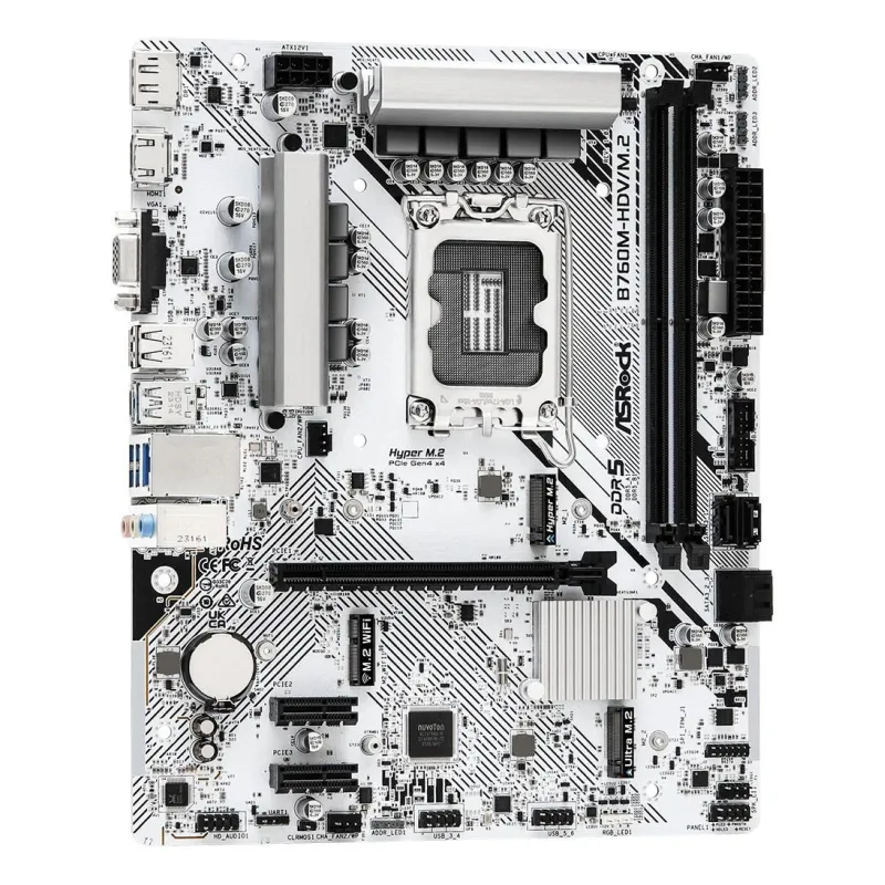 Mainboard-ASROCK-Intel B760 Express-LGA1700-Micro-ATX-Memory DDR5-Memory slots 2-2xPCI-Express 3.0 1x-1xPCI-Express 4.0