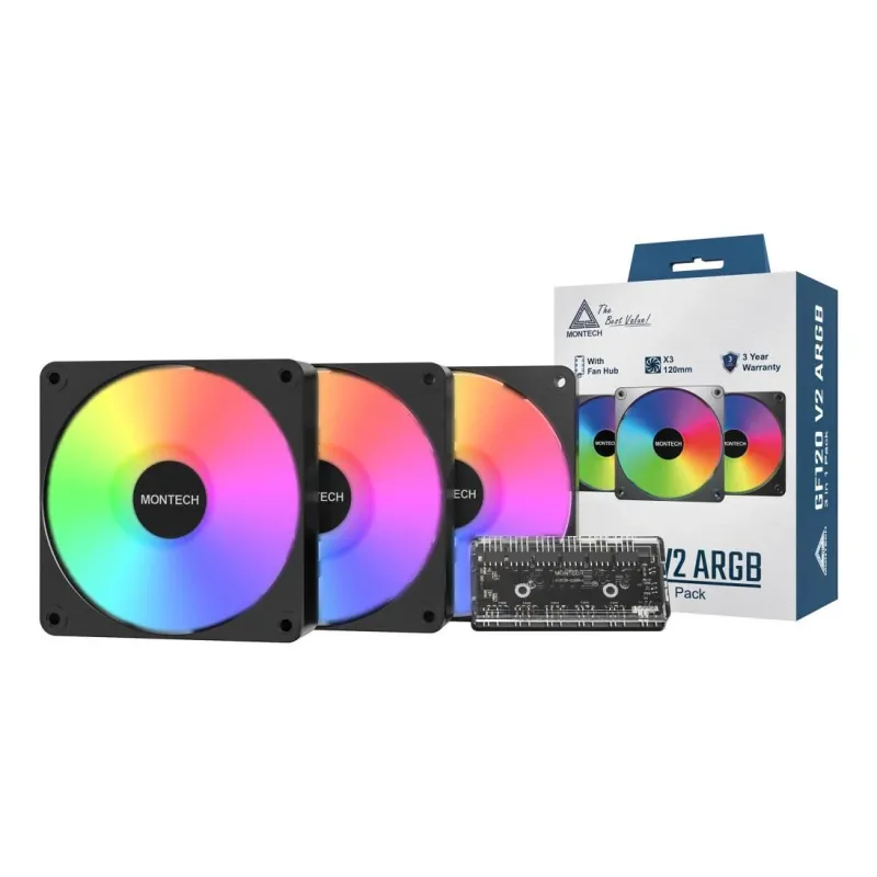 Case fan 120mm gf120 v2-argb pwm 3i1,b, montech