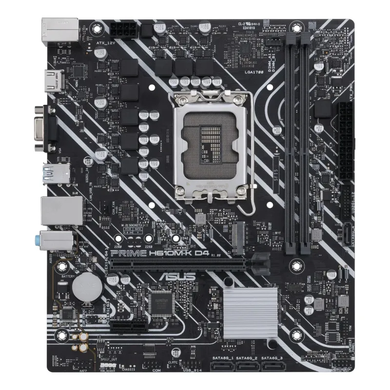 Mainboard-ASUS-Intel H610-LGA1700-MicroATX-Memory DDR4-Memory slots 2-1xPCI-Express 3.0 1x-1xPCI-Express 4.0 16x-1xM.2-1x15pin