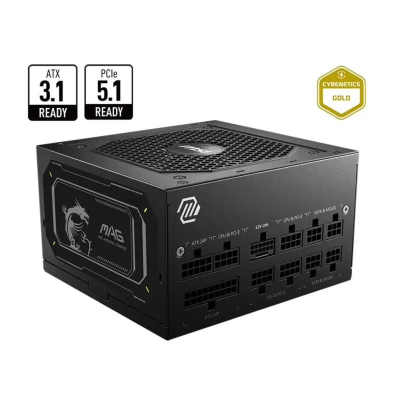 Power Supply-MSI-MAG A750GL PCIE5 II-750 Watts-Efficiency 80 PLUS GOLD-PFC Active-MAGA750GLPCIE5II