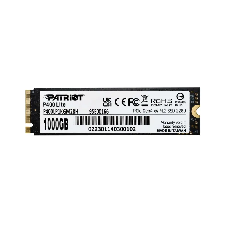 SSD-PATRIOT-P400 Lite-1TB-M.2-PCIE-NVMe-Write speed 2700 MBytes-sec-Read speed 3500 MBytes-sec-3.8mm-P400LP1KGM28H