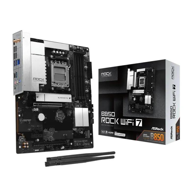 Mainboard-ASROCK-AMD B850-Socket AM5-ATX-RAM DDR5-SDRAM-4xSlots-Wi-Fi Yes-Bluetooth Yes-B850ROCKWIFI7