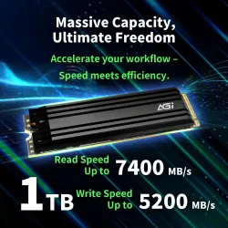 SSD-AGI-750xTBW rating-MTBF 2000000 h-Read speed 7400 MB-s-Write speed 5200 MB-s-NVMe Yes-PCI Express 4.0-M.2-1000