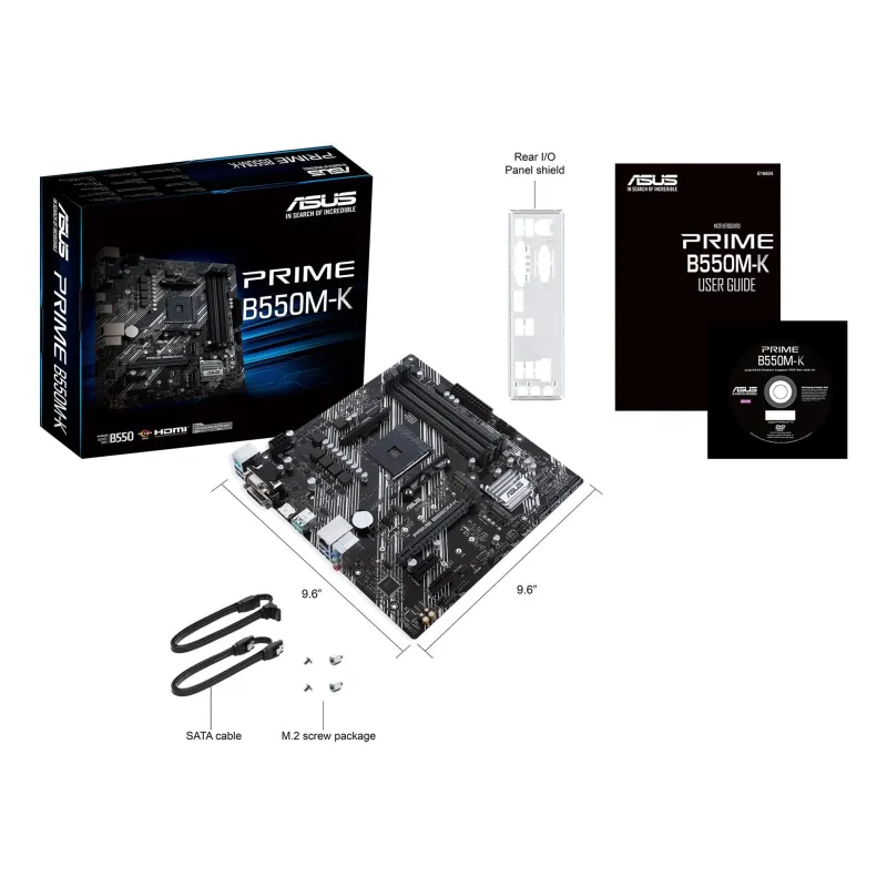 Asus - PRIME B550M-K - Processor family AMD - Processor socket AM4 - DDR4 - Memory slots 4 - Chipset AMD B - Micro ATX