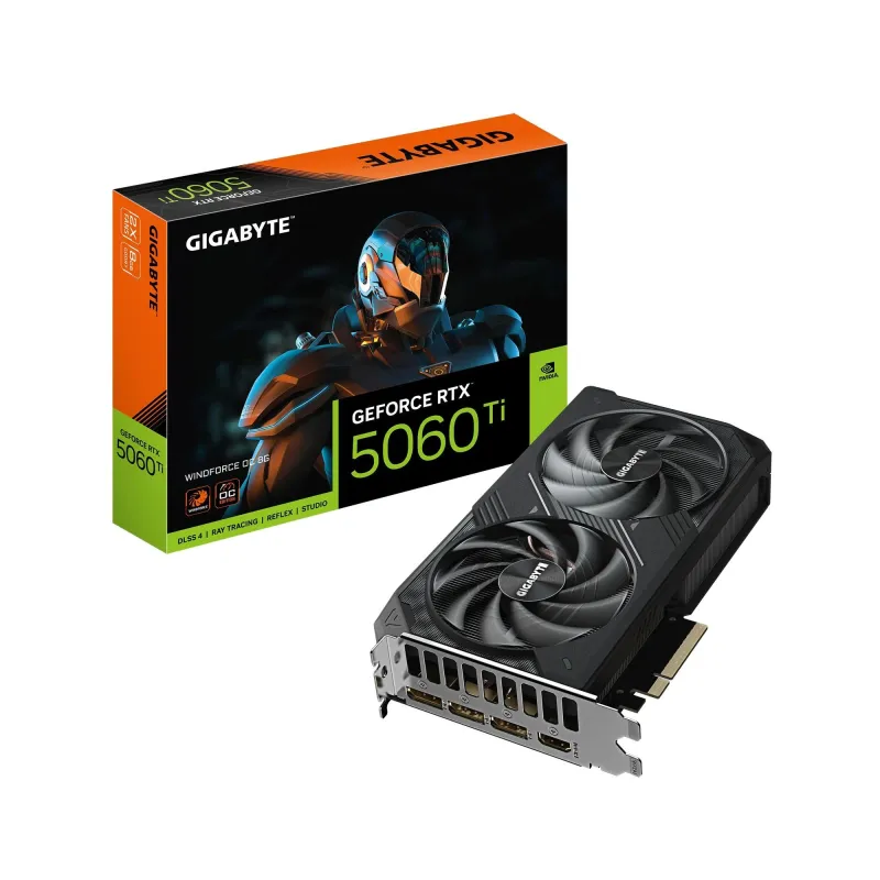 Graphics Card-GIGABYTE-NVIDIA GeForce RTX 5060 Ti-8 GB-GDDR7-128 bit-PCIE 5.0 16x-GPU 2587 MHz-Dual Slot