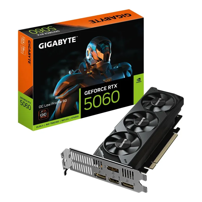 Graphics Card-GIGABYTE-NVIDIA GeForce RTX 5060-8 GB-GDDR7-128 bit-PCIE 5.0 16x-GPU 2512 MHz-Triple slot Fansink-GV-N5060OC-8GL