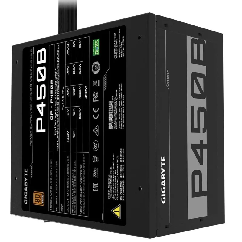 Power Supply-GIGABYTE-P450B-450 Watts-Efficiency 80 PLUS BRONZE-GP-P450B