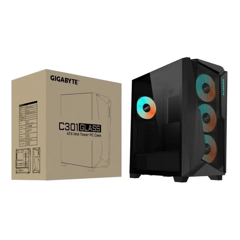 Case-GIGABYTE-C301G V2 BLACK-MidiTower-Case product features Transparent panel-Not included-ATX-EATX-MicroATX-MiniITX-Colour
