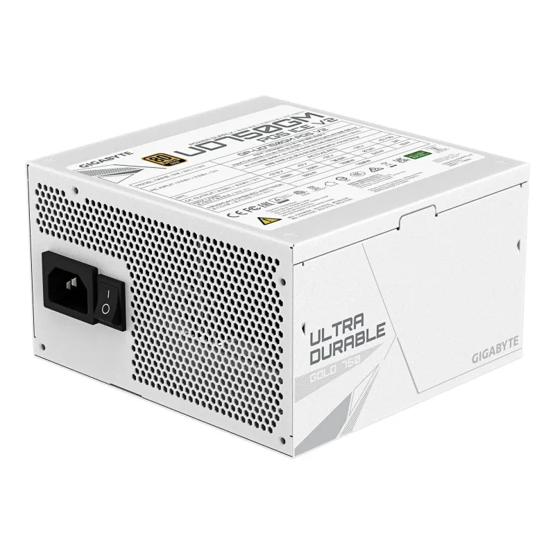 Power Supply-GIGABYTE-UD750GM PG5 ICE-ATX 3.1-750 Watts-Efficiency 80 PLUS GOLD-PFC Active-MTBF 100000 hours-GP-UD750GMPG5ICE