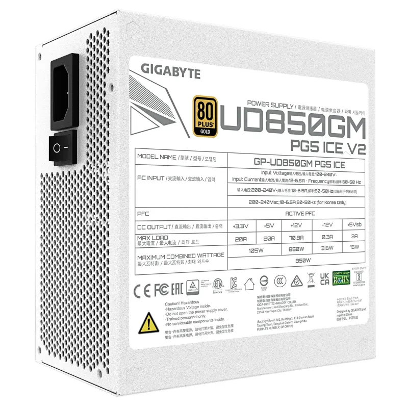 Power Supply-GIGABYTE-UD850GM PG5 ICE?-ATX-PC-100 - 240 V-850 W-GP-UD850GMPG5ICE