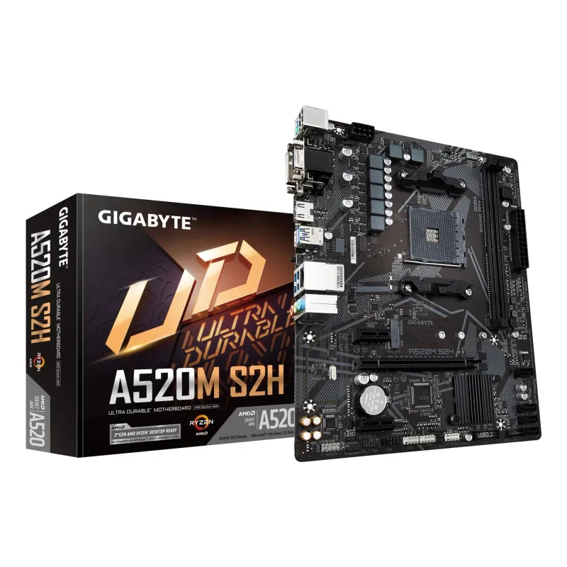 Mainboard-GIGABYTE-AMD A520-SAM4-Micro-ATX-Memory DDR4-Memory slots 2-2xPCI-Express 3.0 1x-1xPCI-Express 3.0 16x-1xM.2-1x15pin