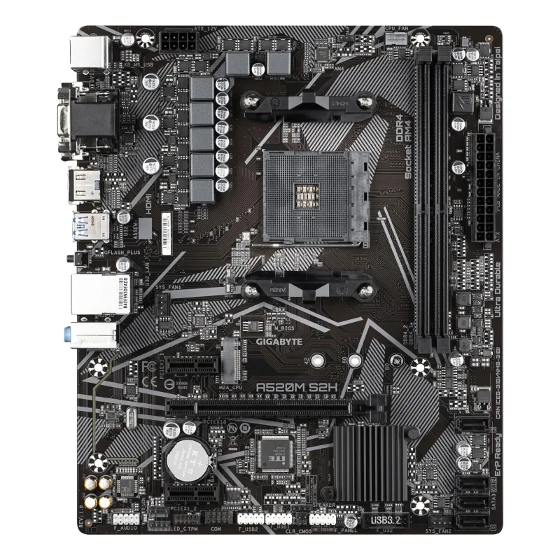 Mainboard-GIGABYTE-AMD A520-SAM4-Micro-ATX-Memory DDR4-Memory slots 2-2xPCI-Express 3.0 1x-1xPCI-Express 3.0 16x-1xM.2-1x15pin