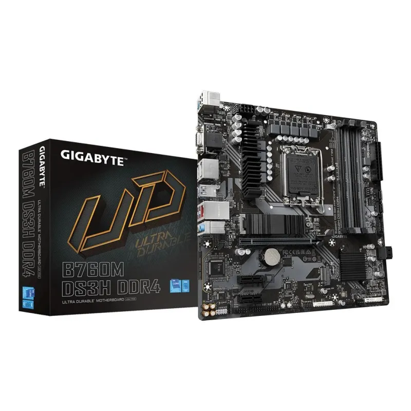 Mainboard-GIGABYTE-B760M DS3H DDR4-Intel B760 Express-LGA 1700-micro ATX-RAM DDR4-SDRAM-4xSlots-2xNumber of M.2 ,M,