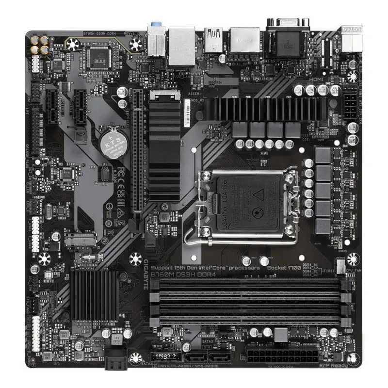 Mainboard-GIGABYTE-B760M DS3H DDR4-Intel B760 Express-LGA 1700-micro ATX-RAM DDR4-SDRAM-4xSlots-2xNumber of M.2 ,M,