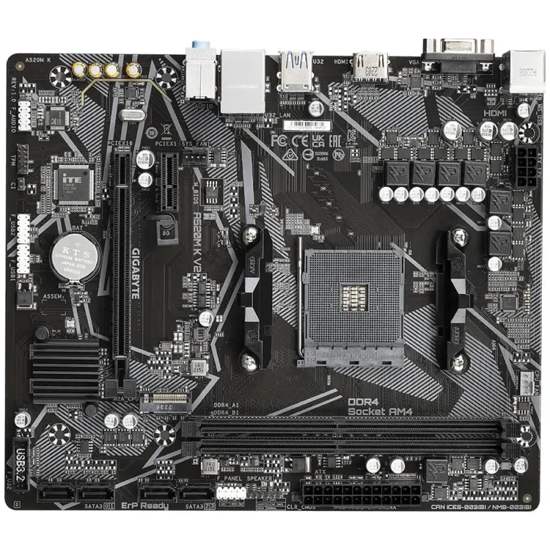 Mainboard-GIGABYTE-AMD A520-SAM4-Micro-ATX-Memory DDR4-Memory slots 2-1xPCI-Express 3.0 1x-1xPCI-Express 3.0 16x-1xM.2-1x15pin