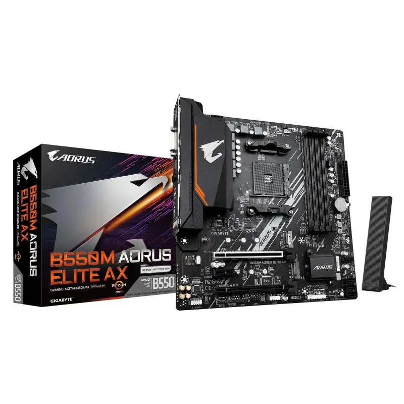 Mainboard-GIGABYTE-AMD B550-Socket AM4-micro ATX-RAM DDR4-SDRAM-4xSlots-Wi-Fi Yes-Bluetooth Yes-2xNumber of M.2 ,M, slots-B550M